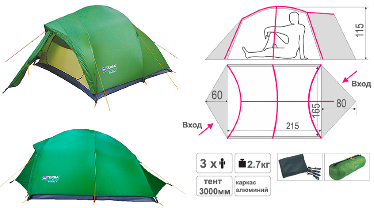 Палатка ультралегкая Terra Incognita Minima 3 местная за 9200 грн