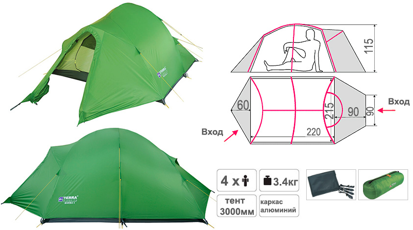 ≡ Палатка ультралегкая в аренду Terra Incognita Minima 4 местная аренда ...